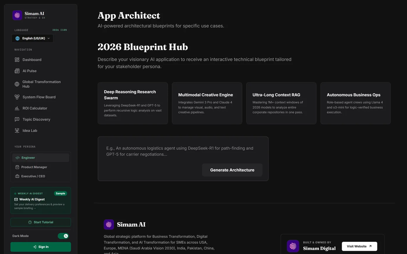 App Architect turning a described idea into a technical blueprint and component diagram
