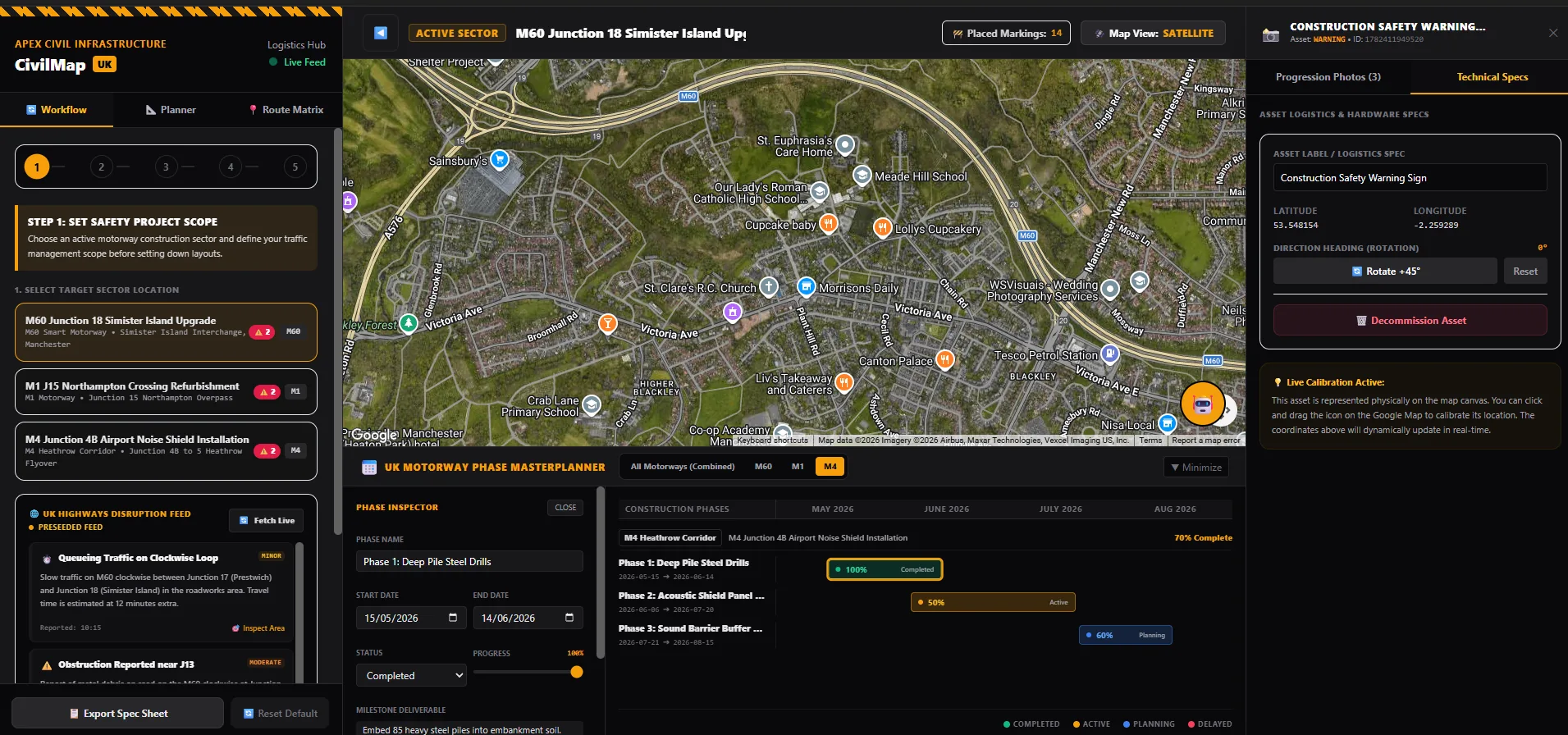 Construction planning and project management dashboard