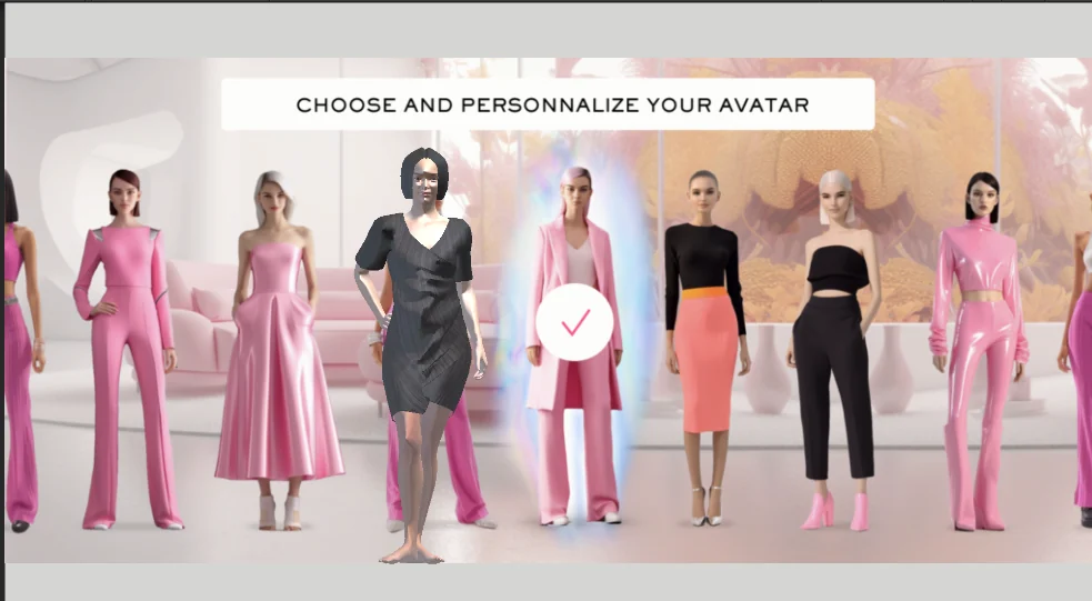 Avatar personalisation screen offering eight styled outfits to choose from