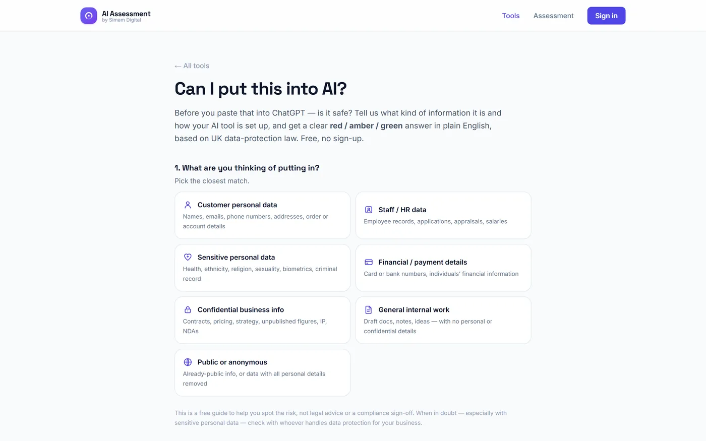 A red, amber and green UK GDPR safety check for putting business data into AI tools