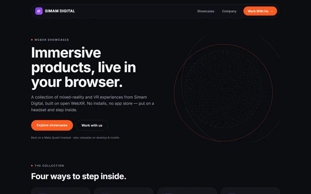 Showcase WebXR landing page