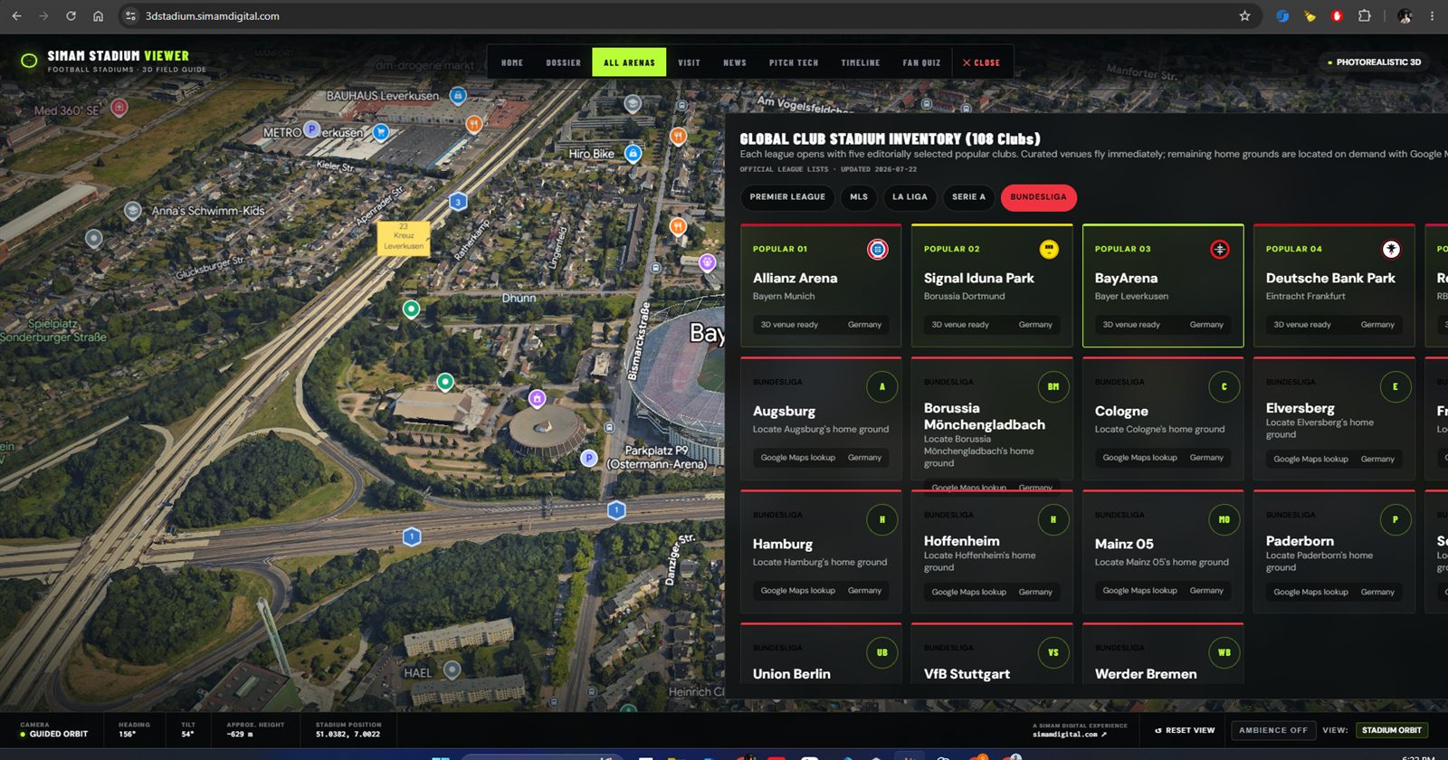 3D Stadium Viewer app